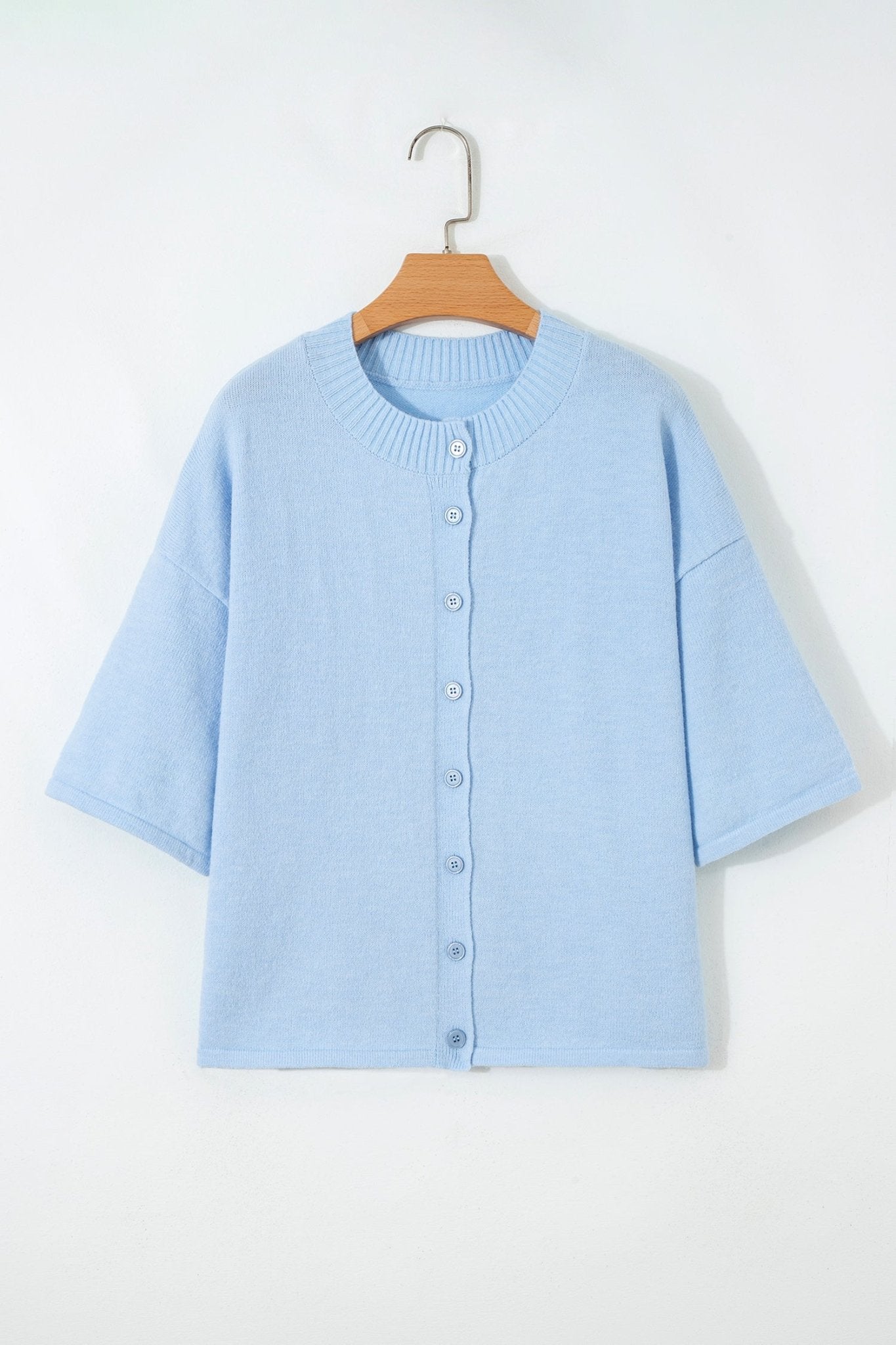 Solid 3/4 Sleeve Boxy Button-Down Cardigan - Rooted & Reckless Co.