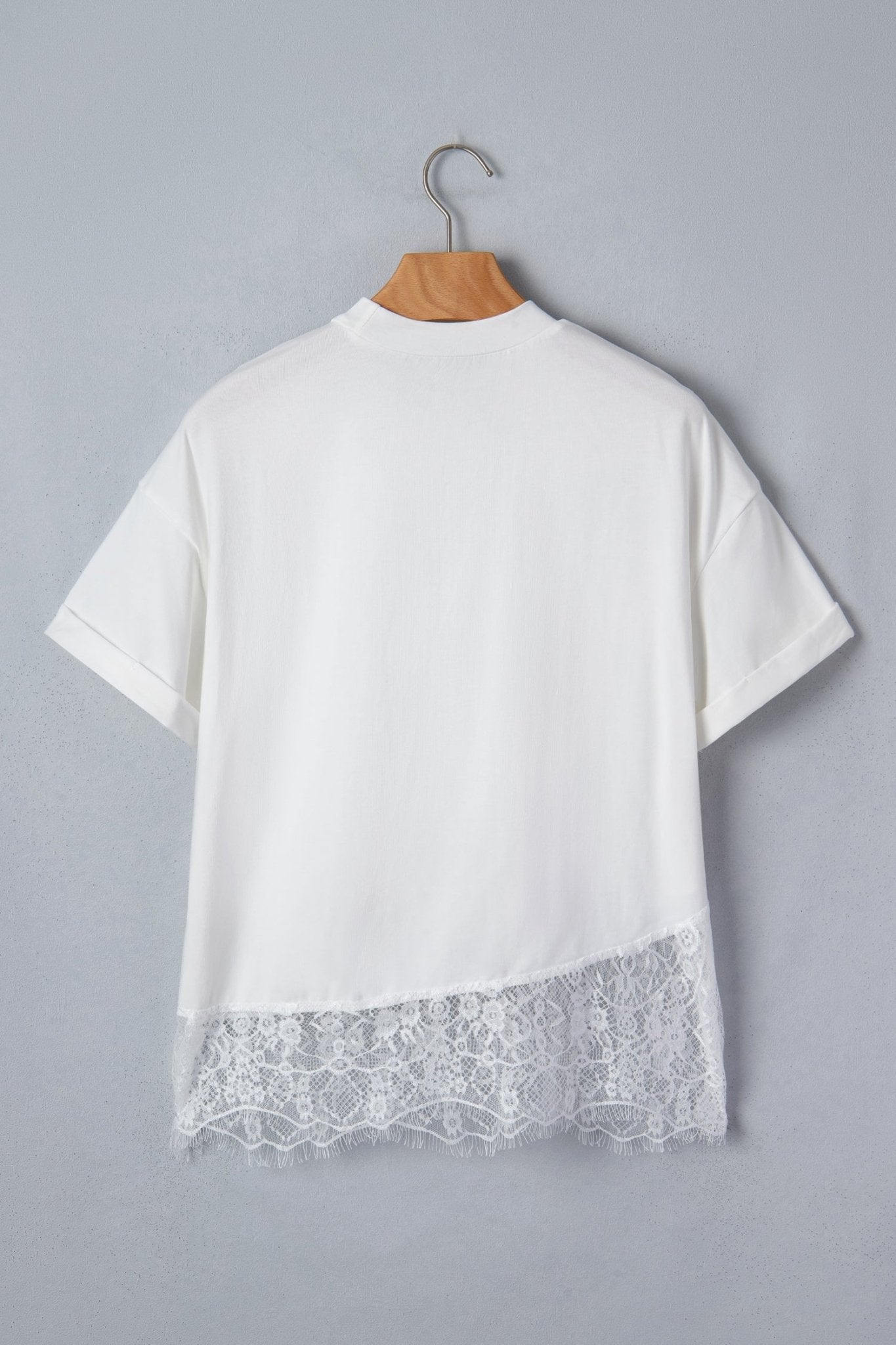 Solid Asymmetric Lace Hem Patchwork T-Shirt - Rooted & Reckless Co.