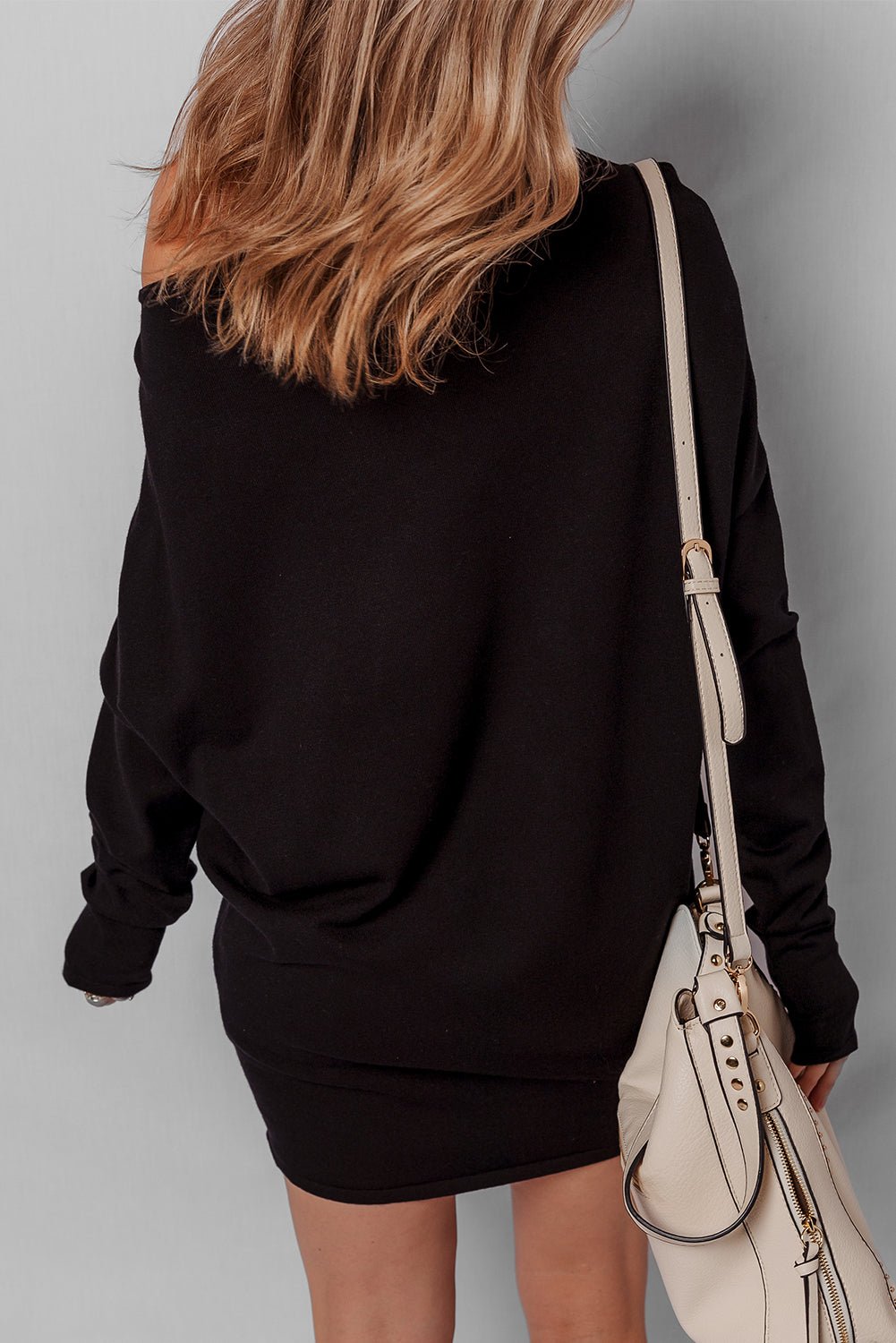 Solid Asymmetric Neck Sweater Mini Dress - Rooted & Reckless Co.