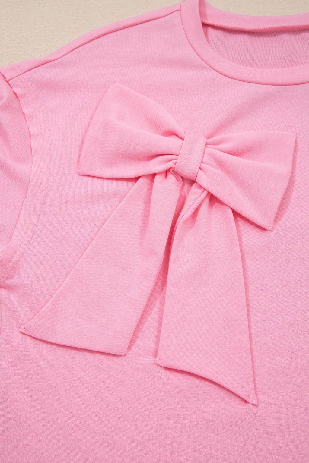 Solid Bow Patch Raw Edge Loose T-Shirt - Rooted & Reckless Co.