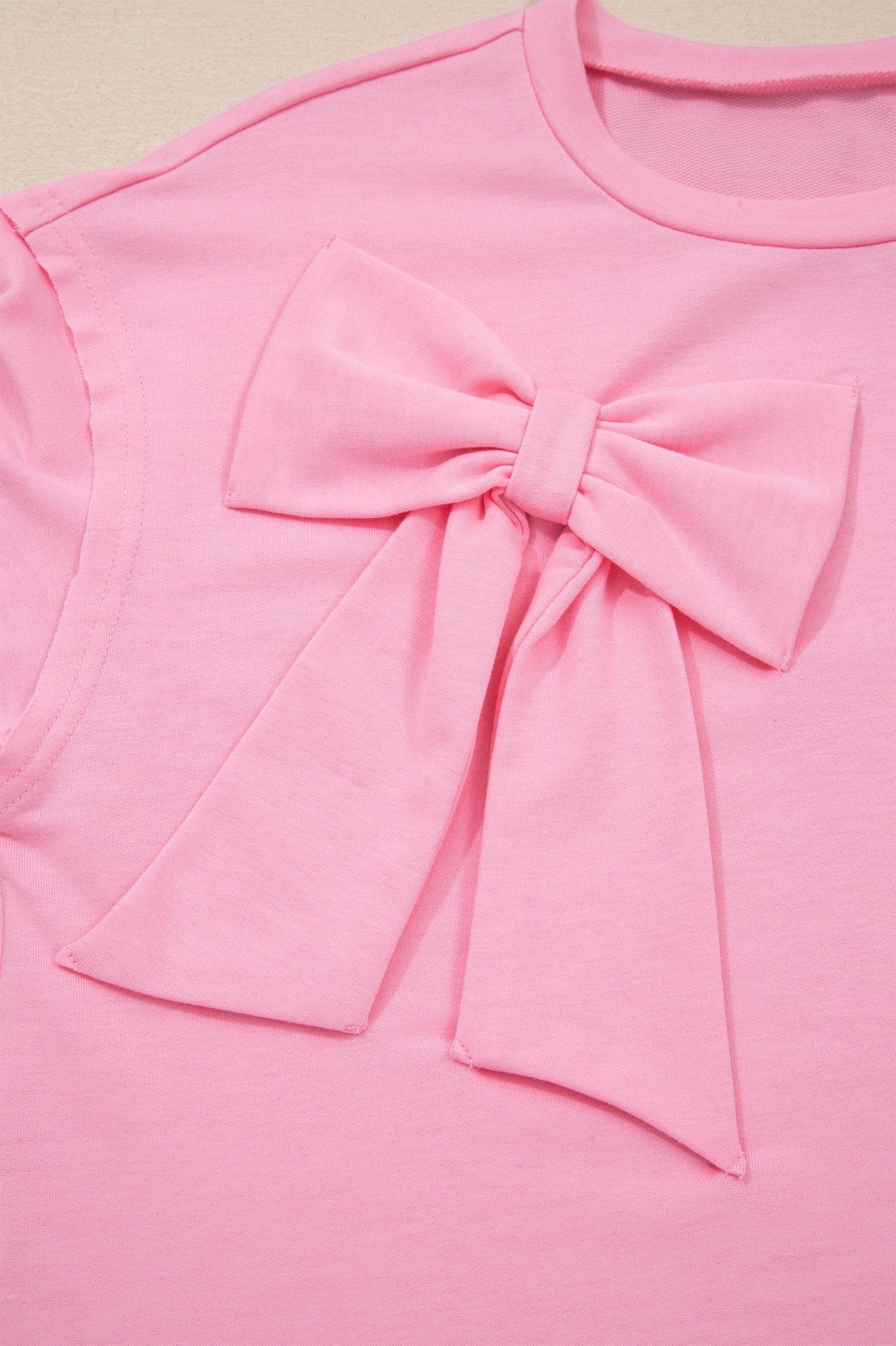 Solid Bow Patch Raw Edge Loose T-Shirt - Rooted & Reckless Co.