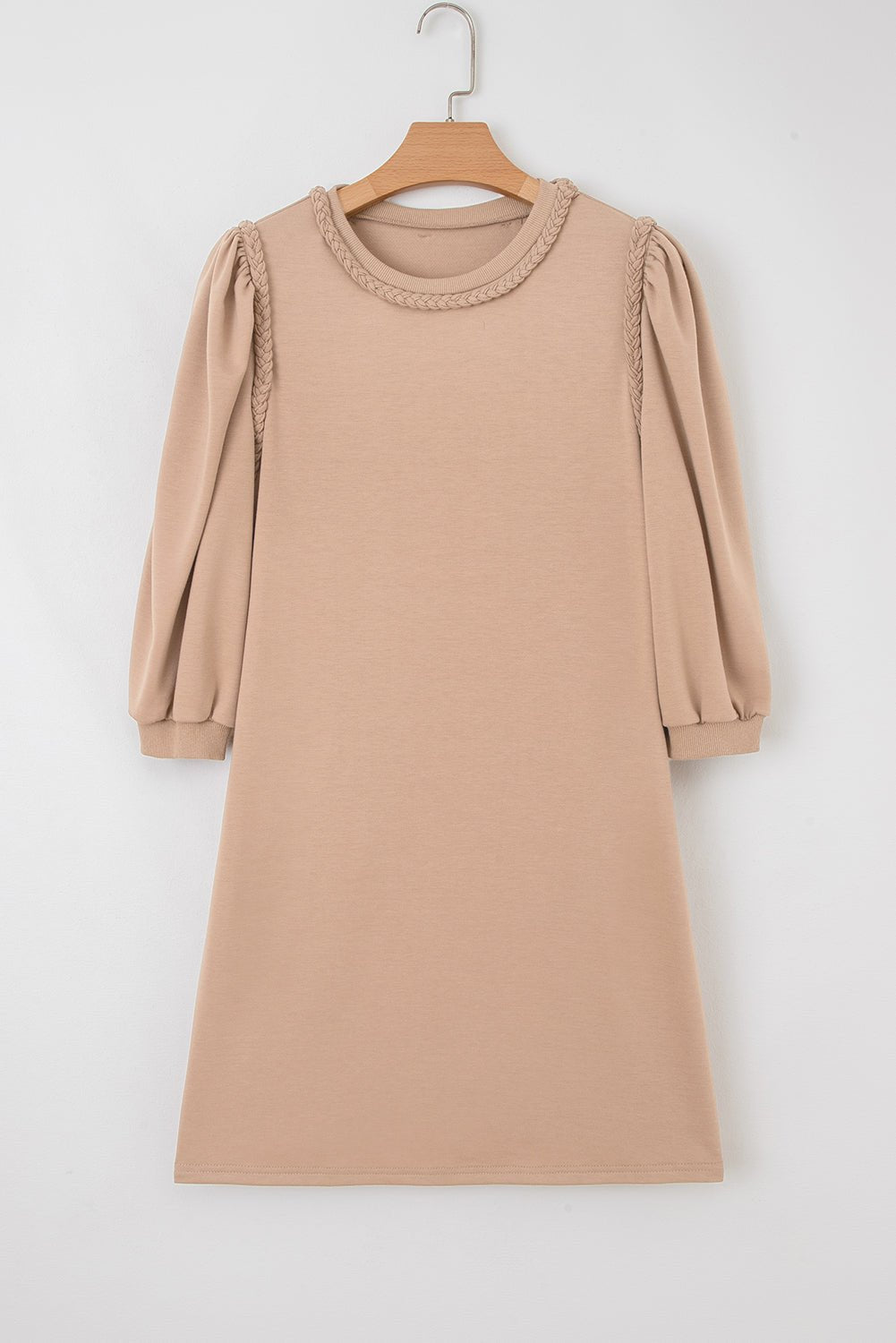 Solid Braided Trim Puff Sleeve Dress - Rooted & Reckless Co.