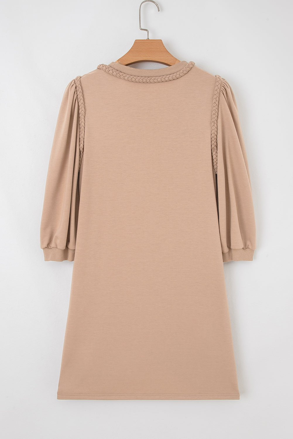 Solid Braided Trim Puff Sleeve Dress - Rooted & Reckless Co.
