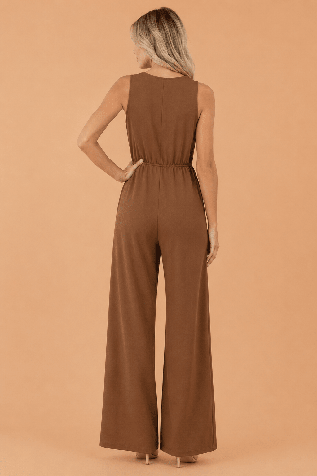 Solid Buckle Sash Sleeveless Loose Jumpsuit - Rooted & Reckless Co.