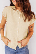 Solid Button-Front Rolled Hem Sweater Top - Rooted & Reckless Co.