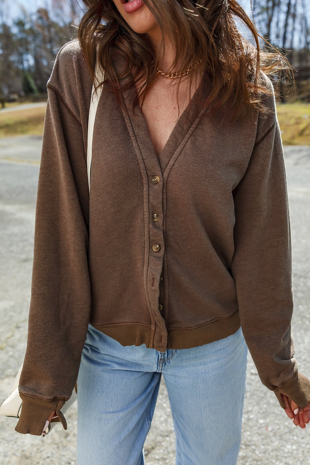 Solid Button Front V-Neck Cardigan - Rooted & Reckless Co.