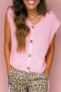 Solid Button Front V-Neck Sweater Knit Vest - Rooted & Reckless Co.