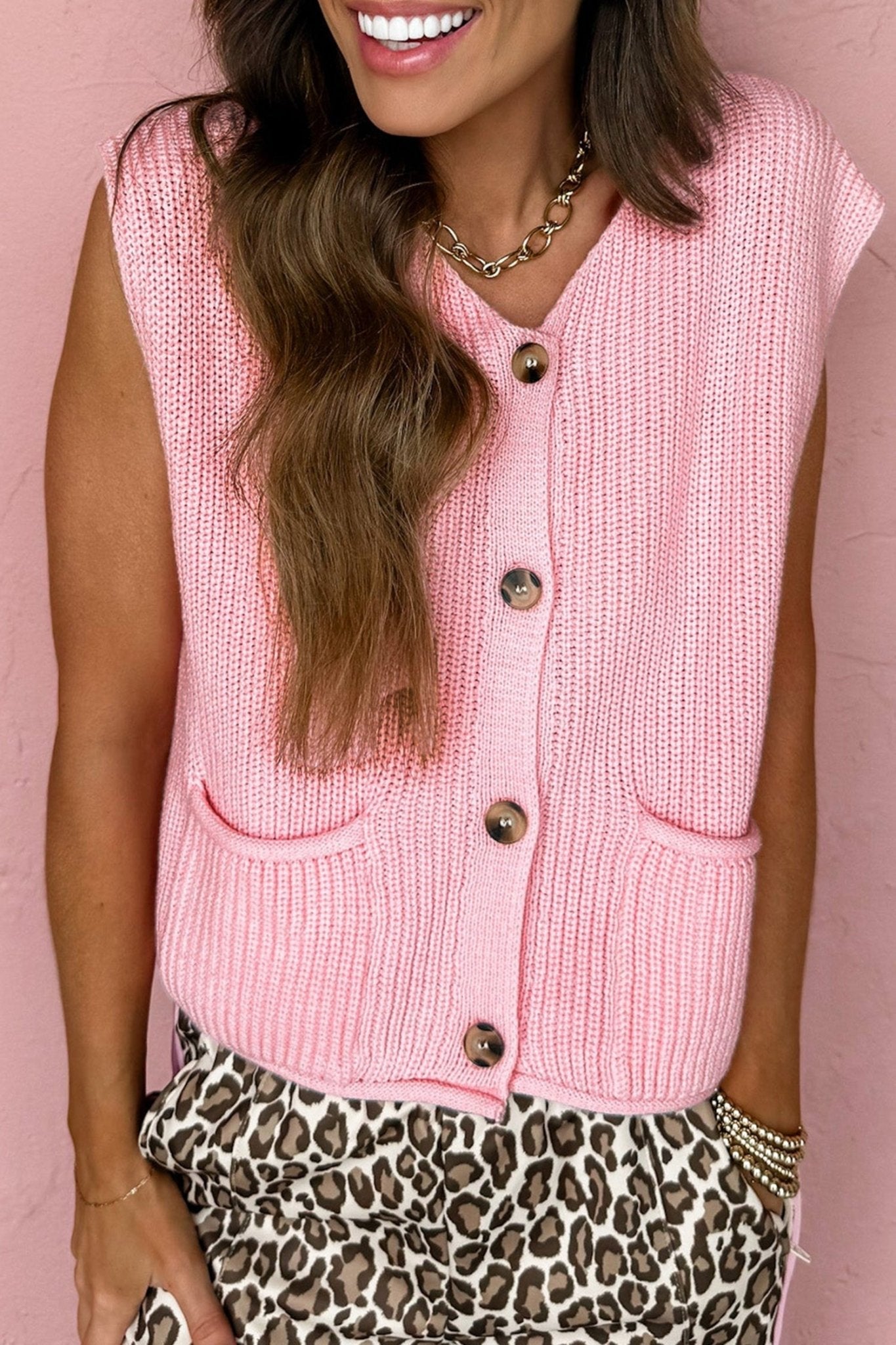 Solid Button Front V-Neck Sweater Knit Vest - Rooted & Reckless Co.