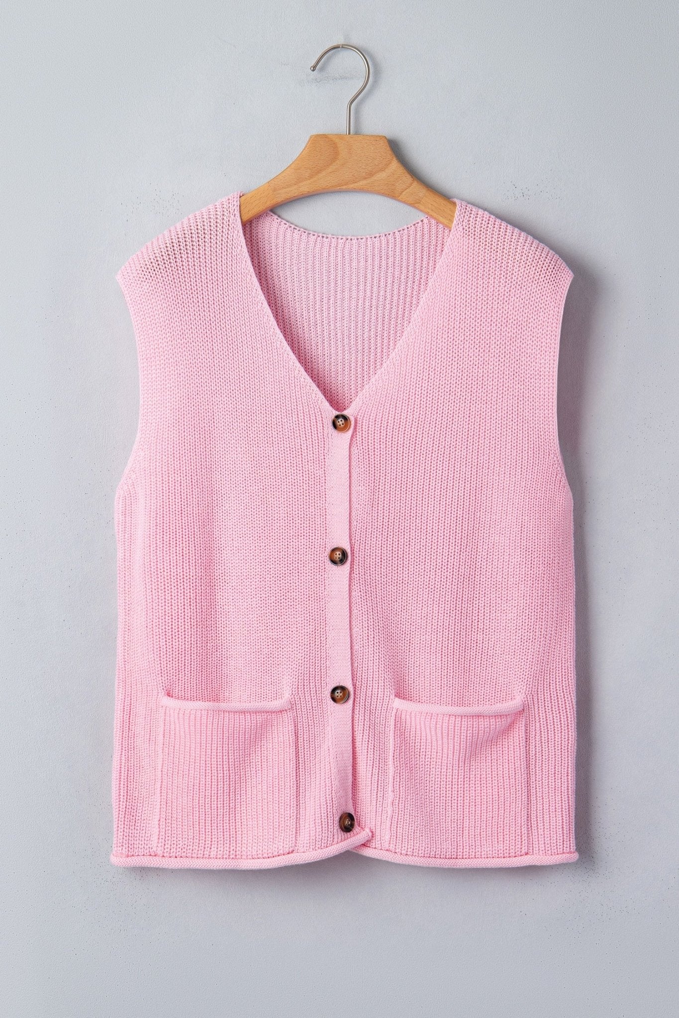 Solid Button Front V-Neck Sweater Knit Vest - Rooted & Reckless Co.
