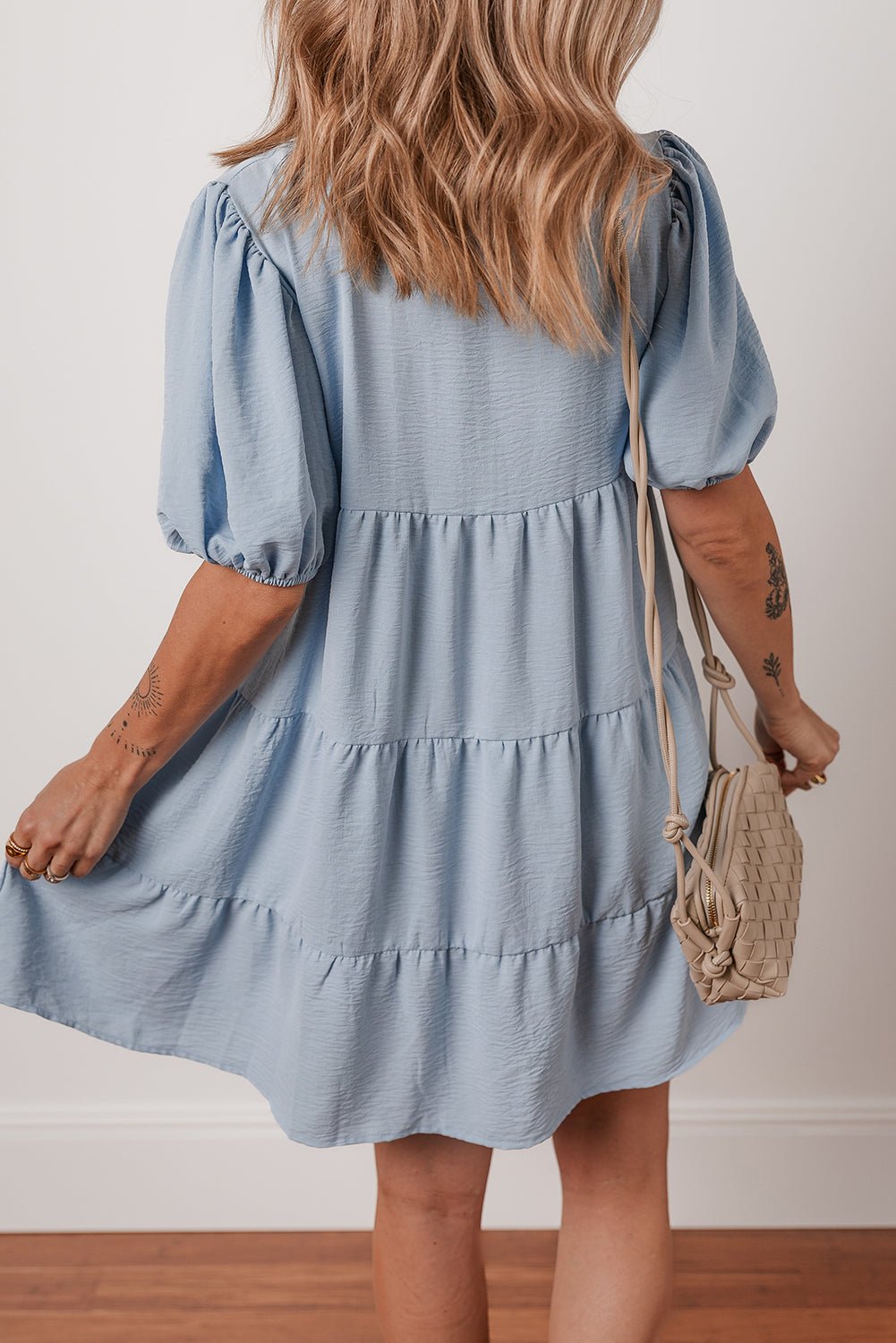 Solid Button-Up Collared Tiered Dress - Rooted & Reckless Co.