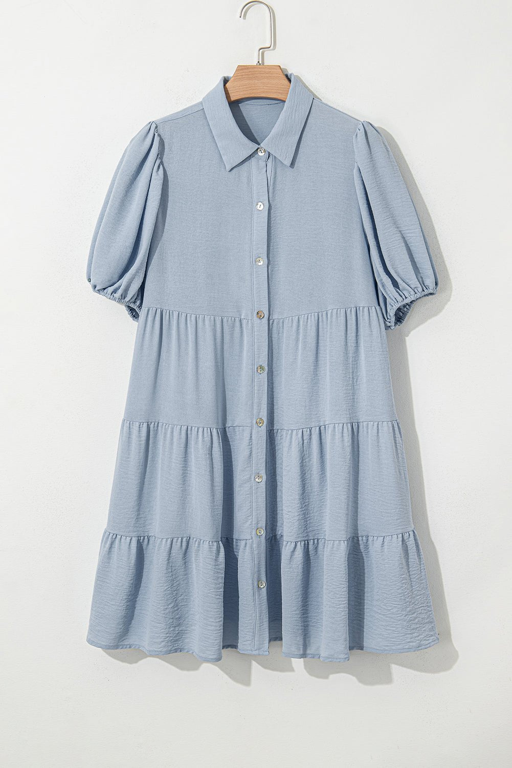 Solid Button-Up Collared Tiered Dress - Rooted & Reckless Co.