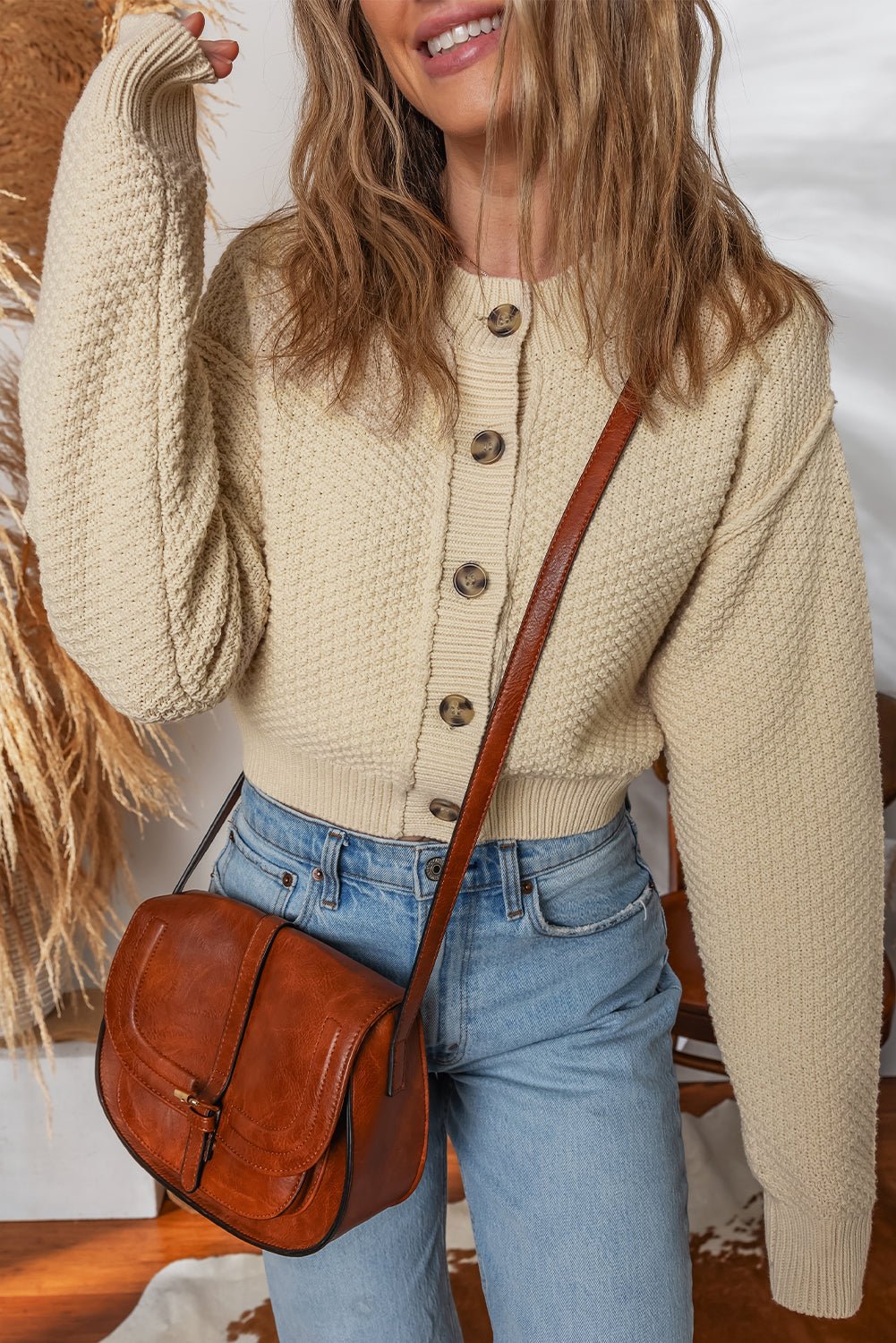 Solid Button-Up Cropped Cardigan Sweater - Rooted & Reckless Co.