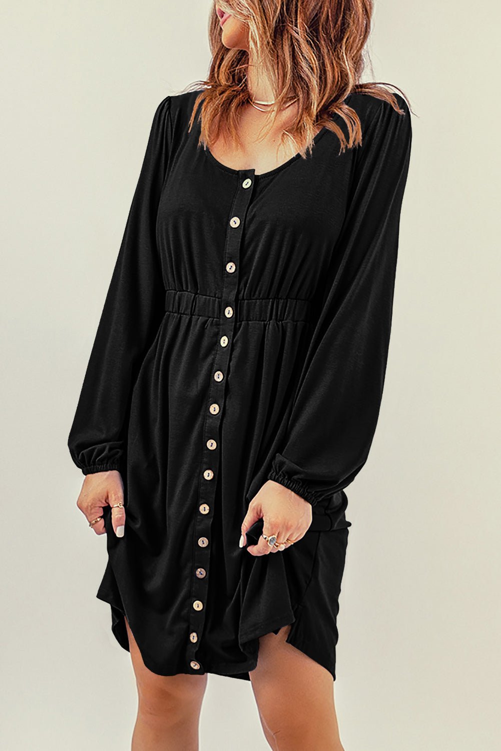 Solid Button-Up Scoop Neck Dress - Rooted & Reckless Co.