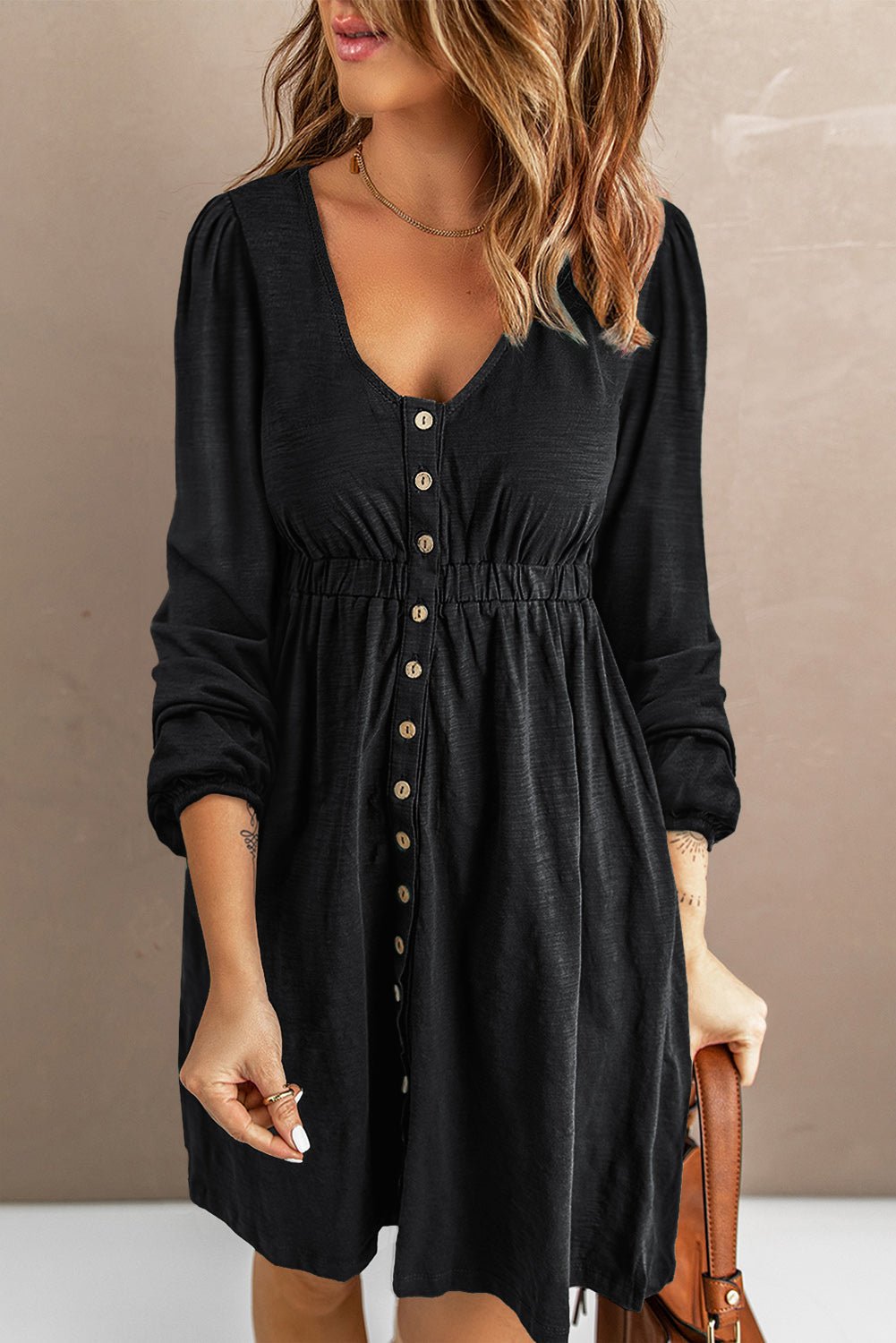 Solid Button-Up Scoop Neck Dress - Rooted & Reckless Co.