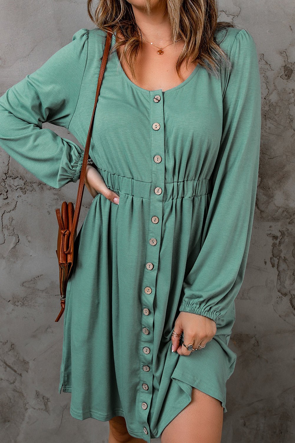 Solid Button-Up Scoop Neck Dress - Rooted & Reckless Co.