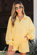 Solid Buttoned Collar Pullover & Shorts Set - Rooted & Reckless Co.