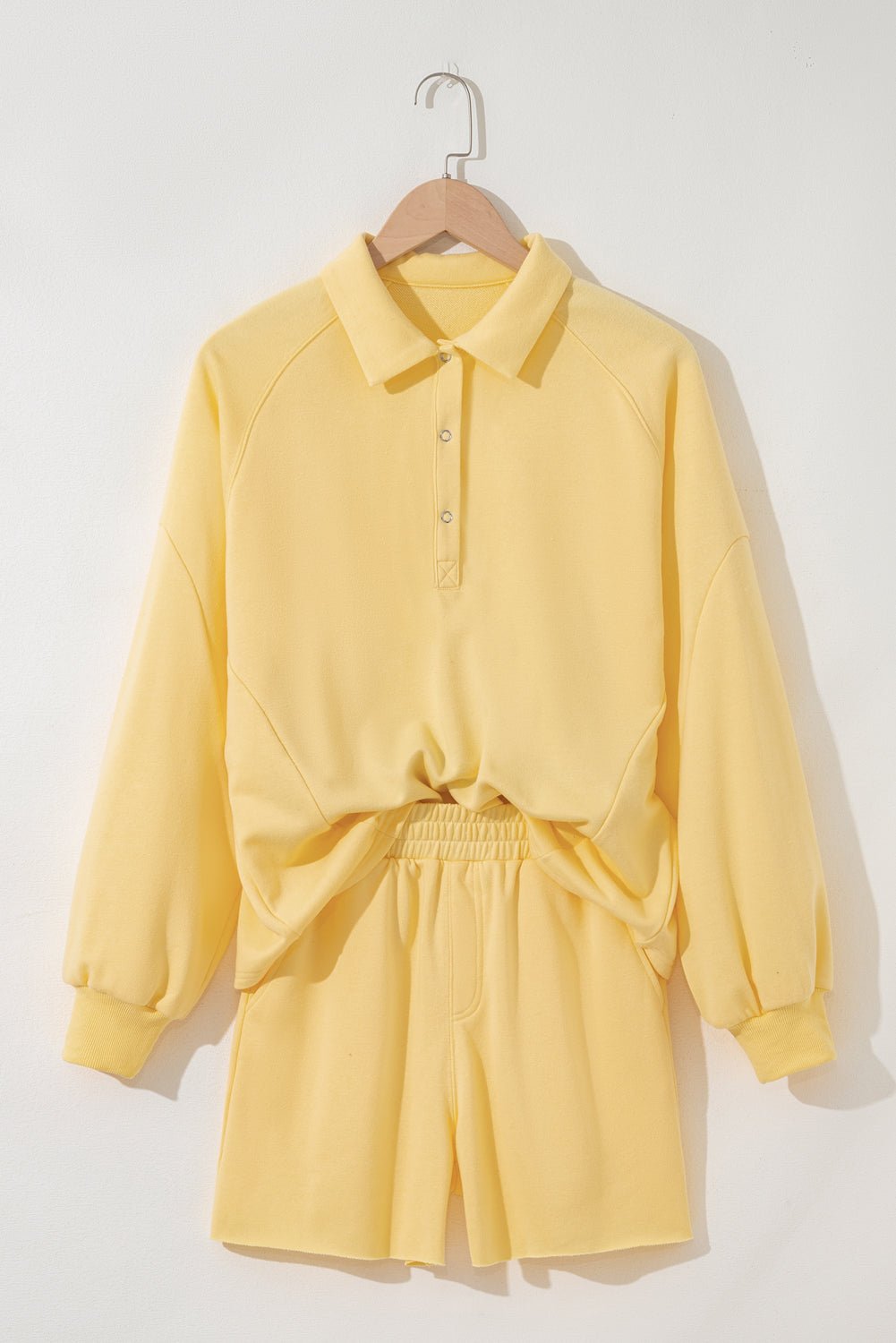 Solid Buttoned Collar Pullover & Shorts Set - Rooted & Reckless Co.