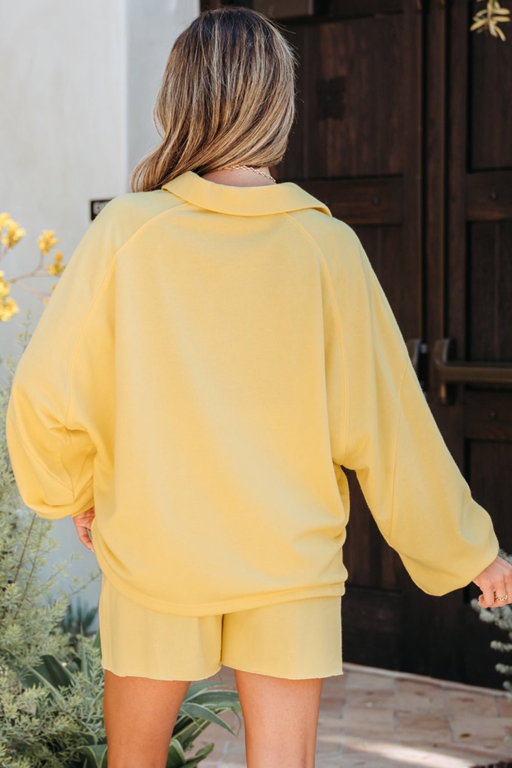 Solid Buttoned Collar Pullover & Shorts Set - Rooted & Reckless Co.