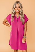 Solid Buttoned Collar T-Shirt Mini Dress - Rooted & Reckless Co.