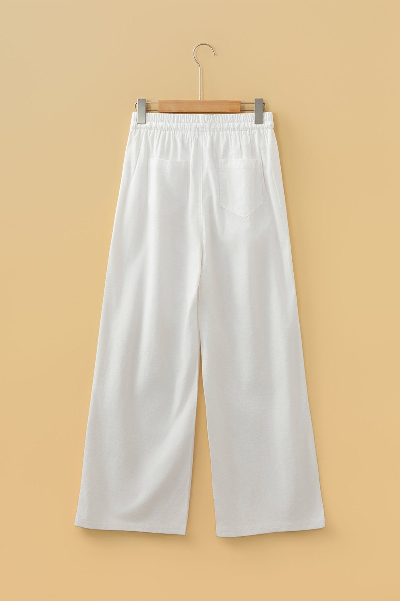 Solid Buttoned Drawstring Waist Pleated Wide Leg Pants - Rooted & Reckless Co.