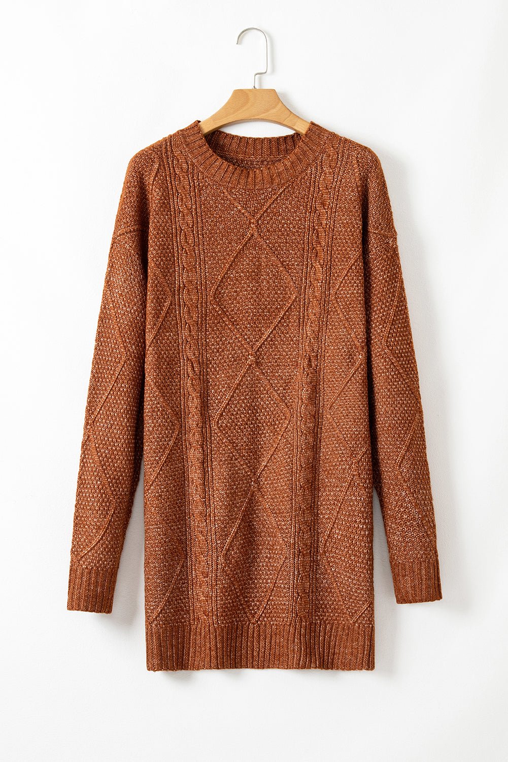 Solid Cable Knit Drop Shoulder Sweater Dress - Rooted & Reckless Co.