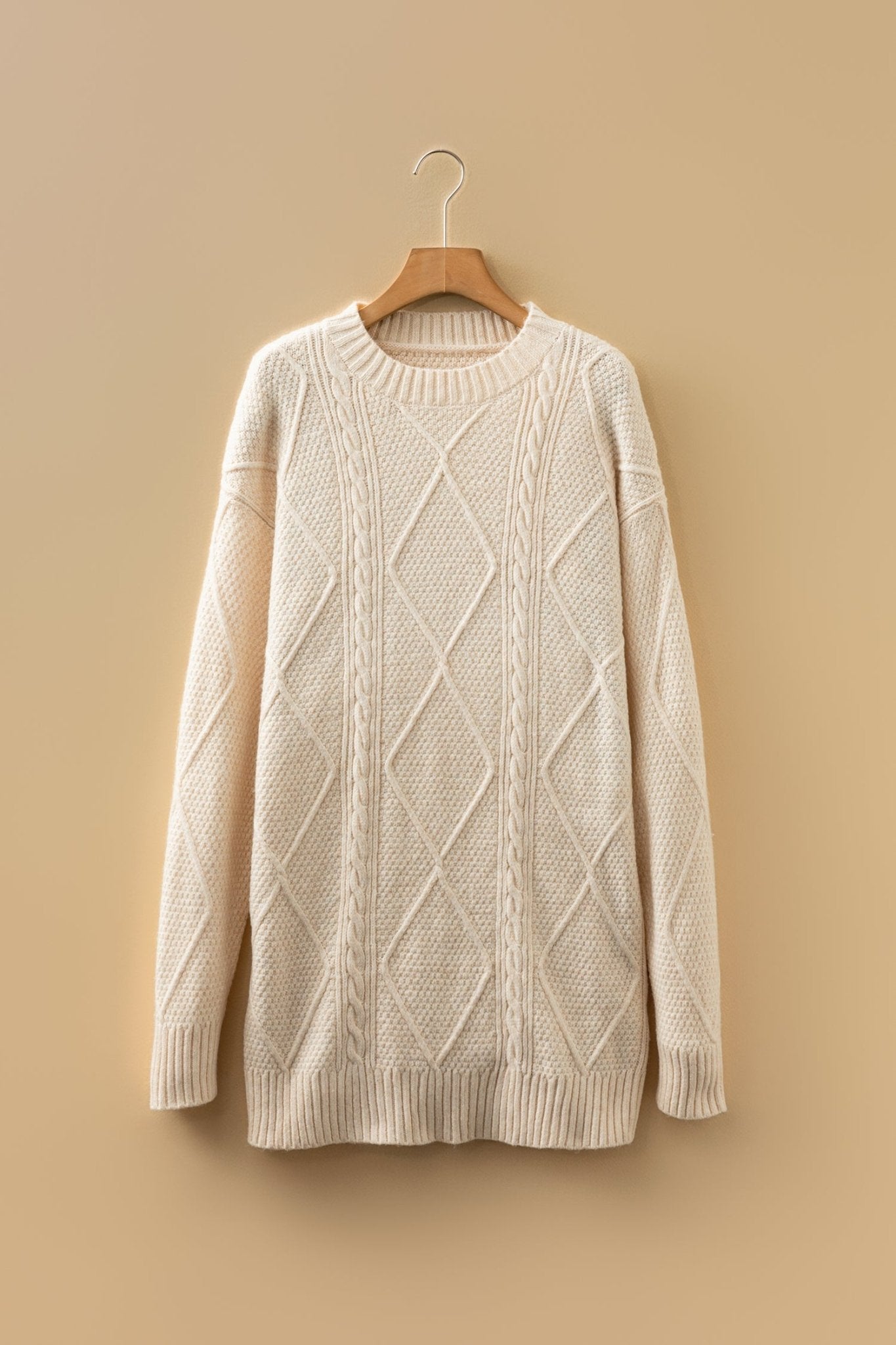 Solid Cable Knit Drop Shoulder Sweater Dress - Rooted & Reckless Co.