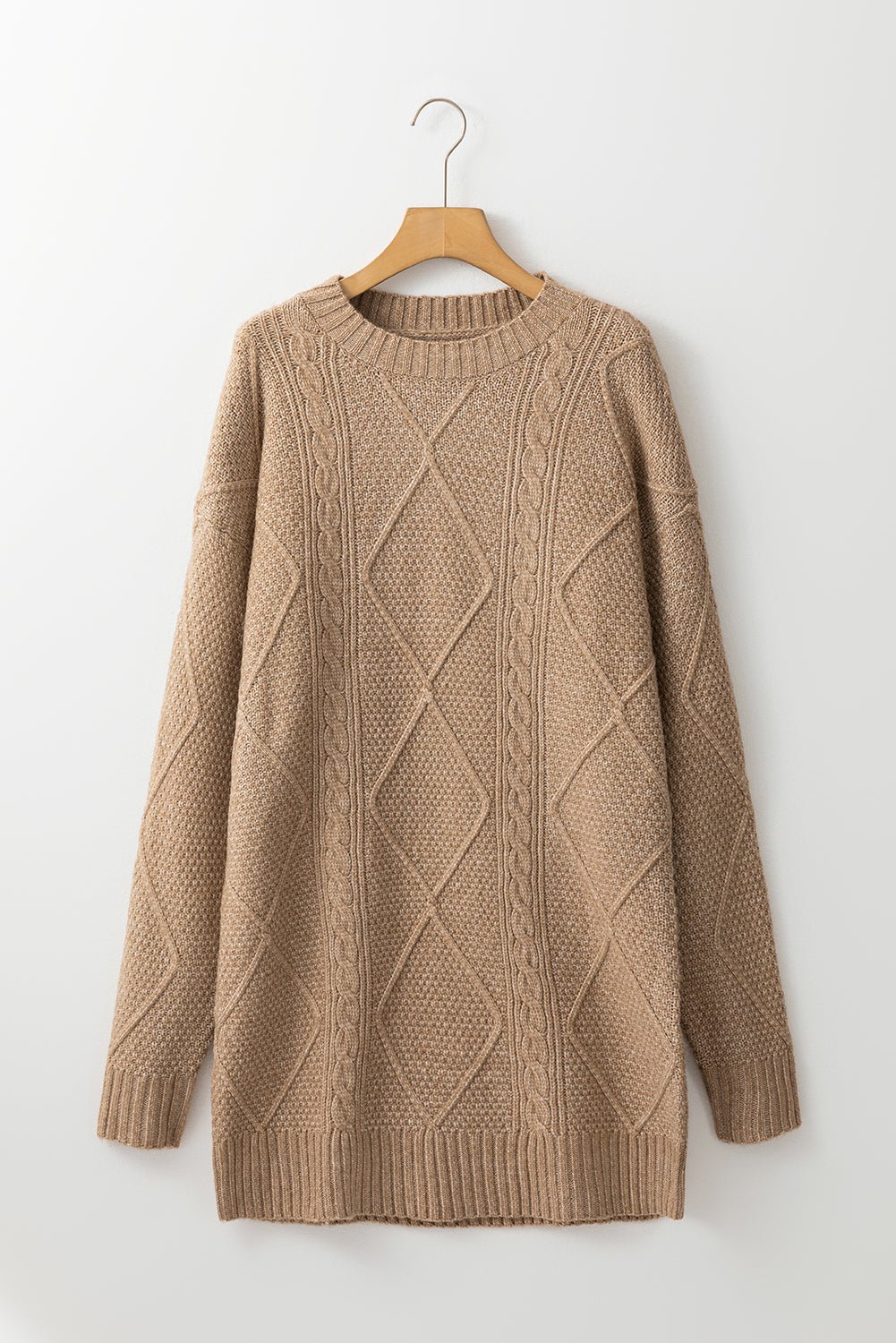 Solid Cable Knit Drop Shoulder Sweater Dress - Rooted & Reckless Co.