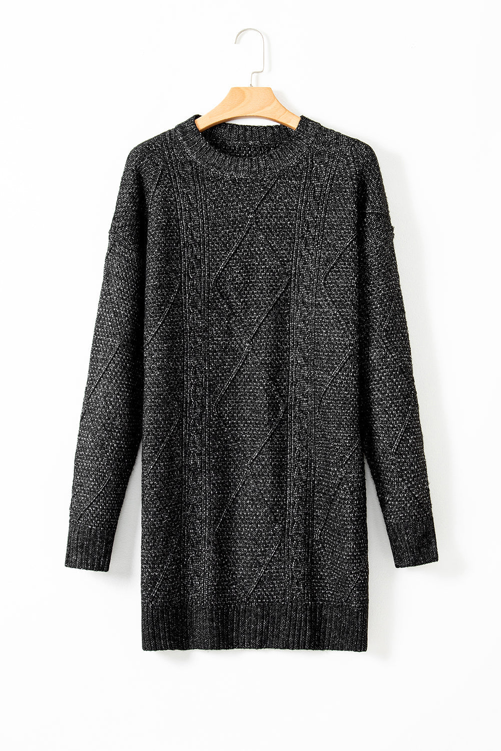 Solid Cable Knit Drop Shoulder Sweater Dress - Rooted & Reckless Co.
