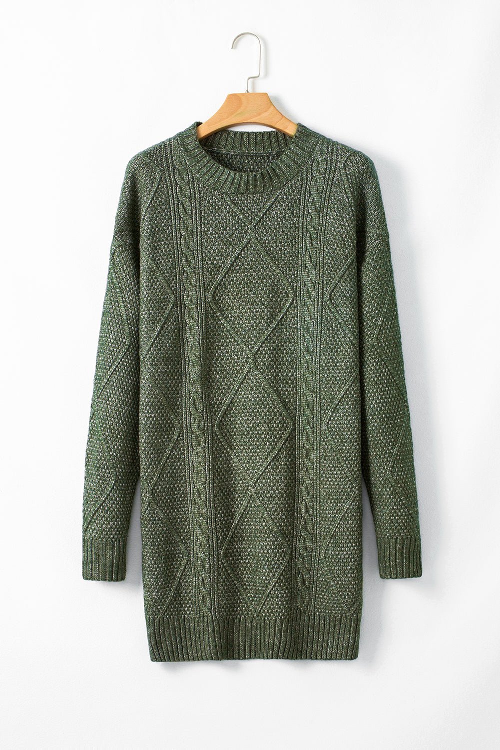 Solid Cable Knit Drop Shoulder Sweater Dress - Rooted & Reckless Co.