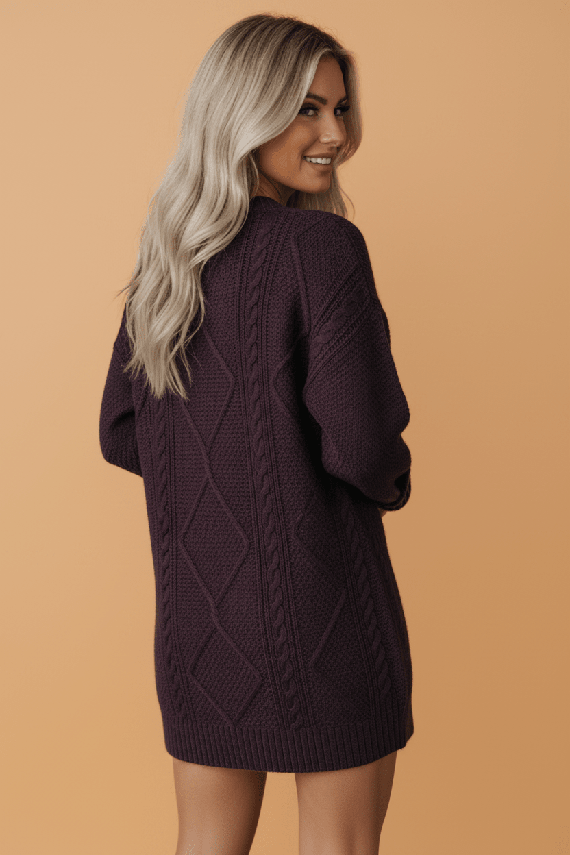 Solid Cable Knit Drop Shoulder Sweater Dress - Rooted & Reckless Co.