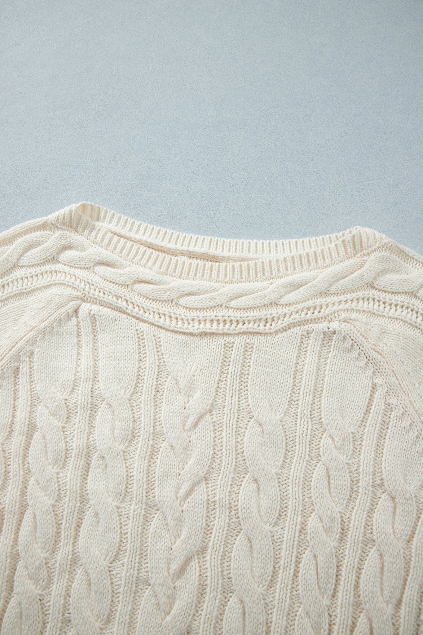 Solid Cable Knit Round Neck Long Sleeve Sweater - Rooted & Reckless Co.