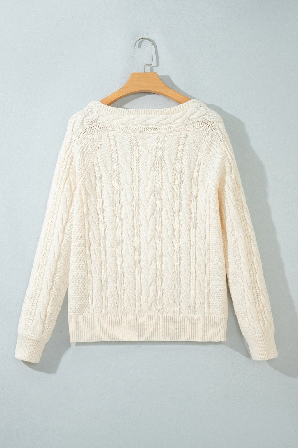 Solid Cable Knit Round Neck Long Sleeve Sweater - Rooted & Reckless Co.