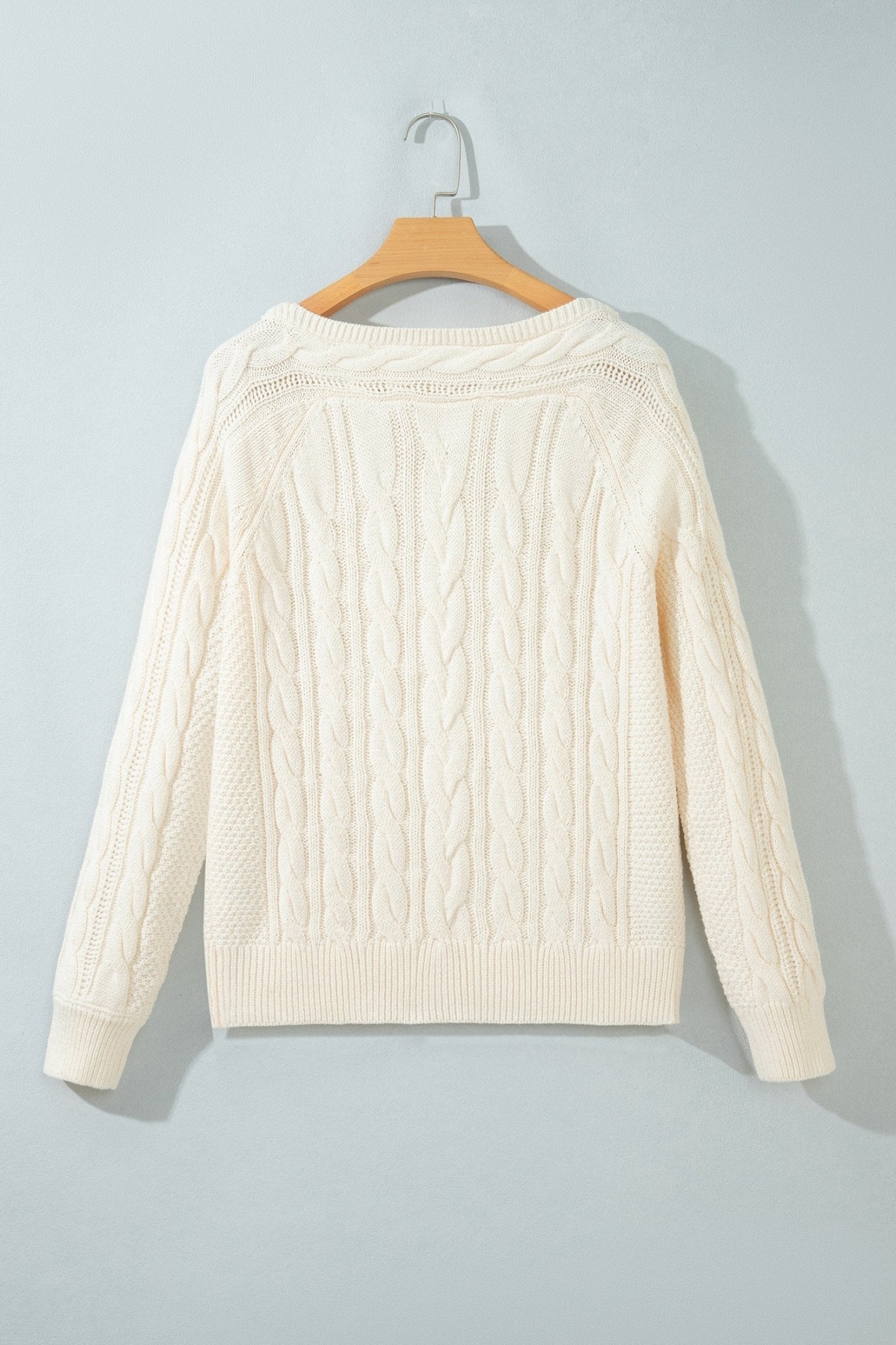 Solid Cable Knit Round Neck Long Sleeve Sweater - Rooted & Reckless Co.