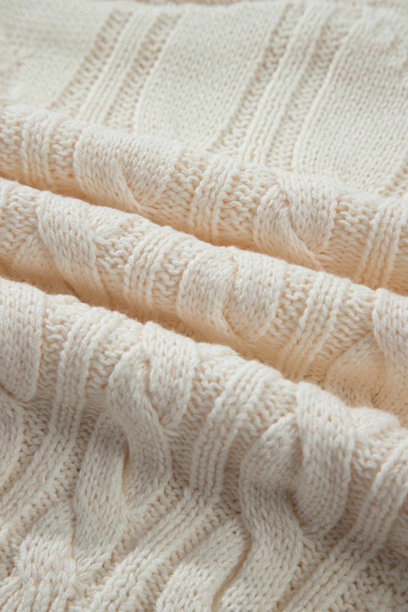Solid Cable Knit Round Neck Long Sleeve Sweater - Rooted & Reckless Co.