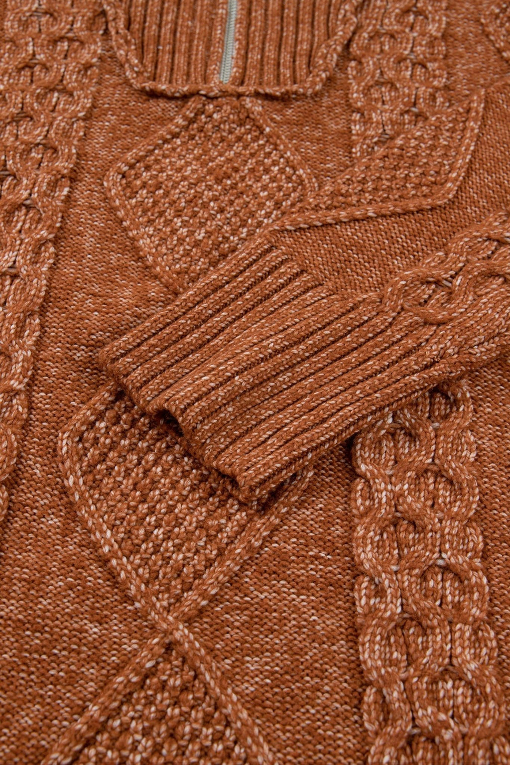 Solid Cable Knit Zip-Up Collar Long Sleeve Sweater Dress - Rooted & Reckless Co.