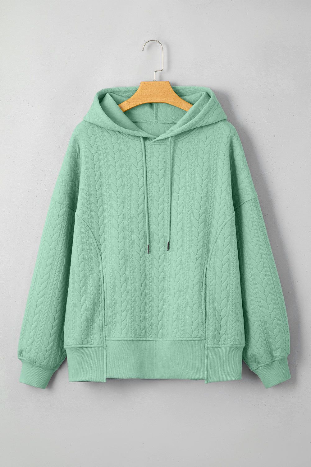Solid Cable Textured Long Sleeve Baggy Hoodie - Rooted & Reckless Co.