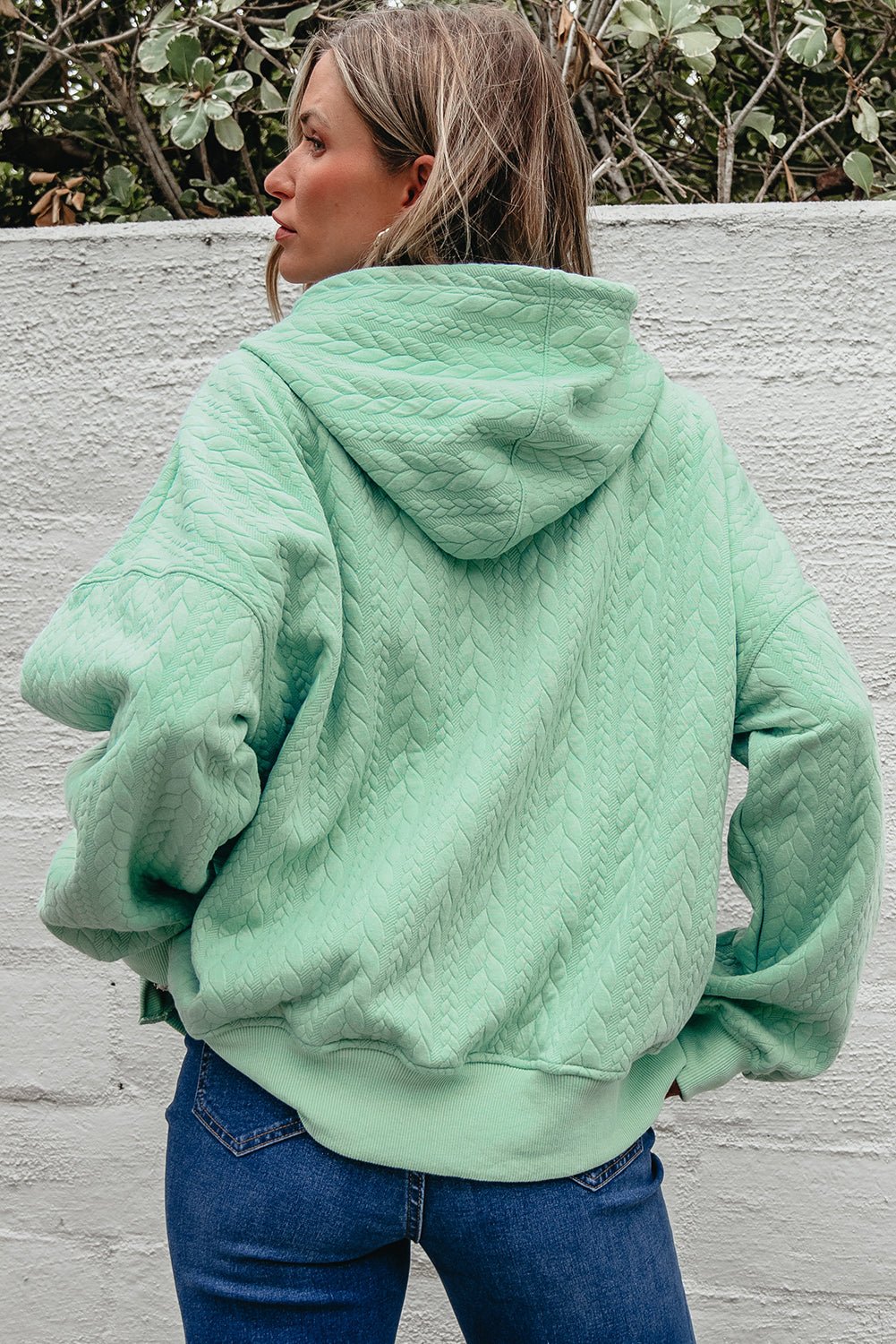 Solid Cable Textured Long Sleeve Baggy Hoodie - Rooted & Reckless Co.