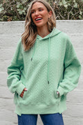 Solid Cable Textured Long Sleeve Baggy Hoodie - Rooted & Reckless Co.