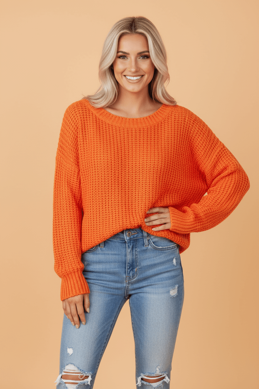 Solid Chunky Knit Ribbed Knit Round Neck Sweater - Rooted & Reckless Co.