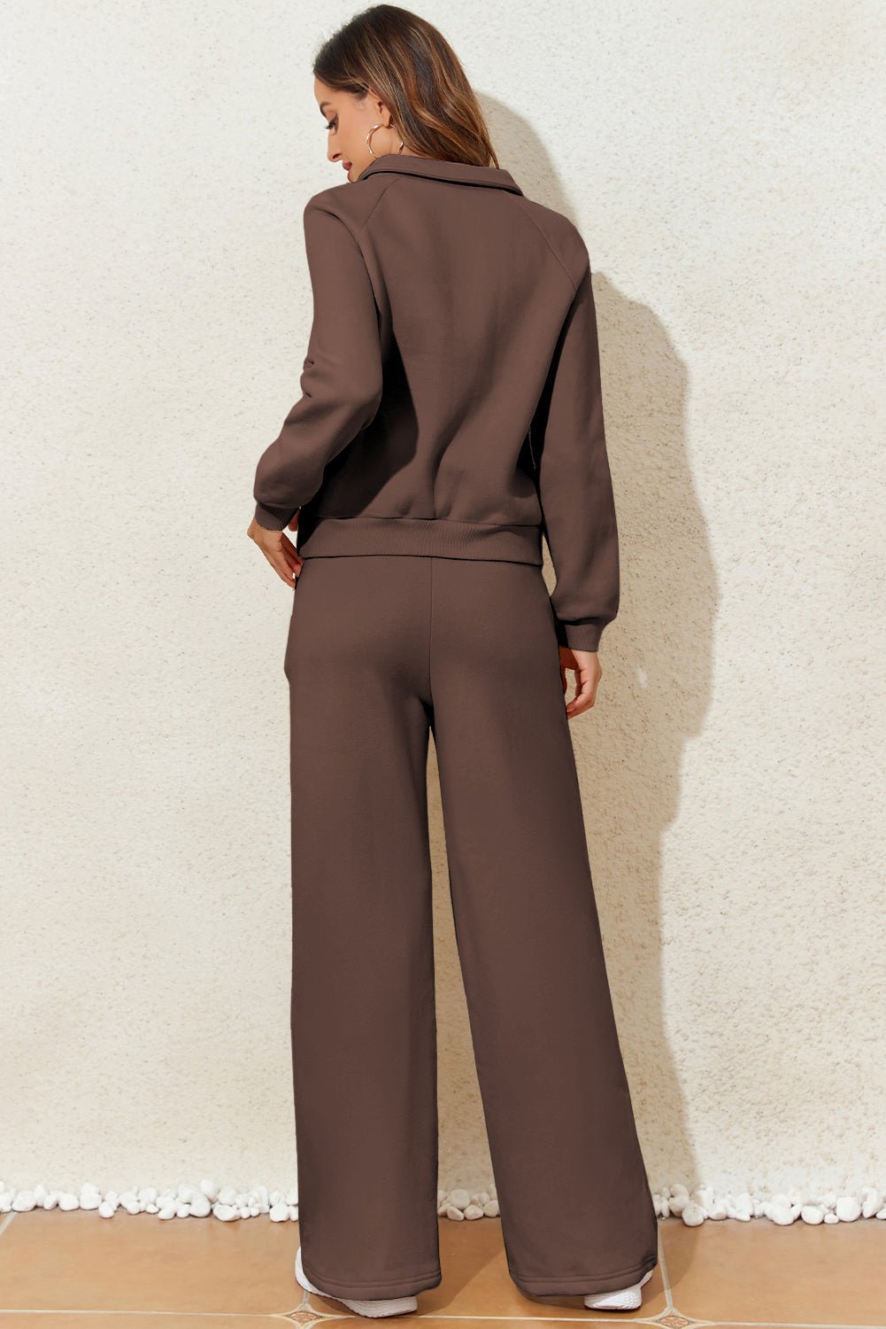Solid Collared Sweatshirt and Pants Set - Rooted & Reckless Co.
