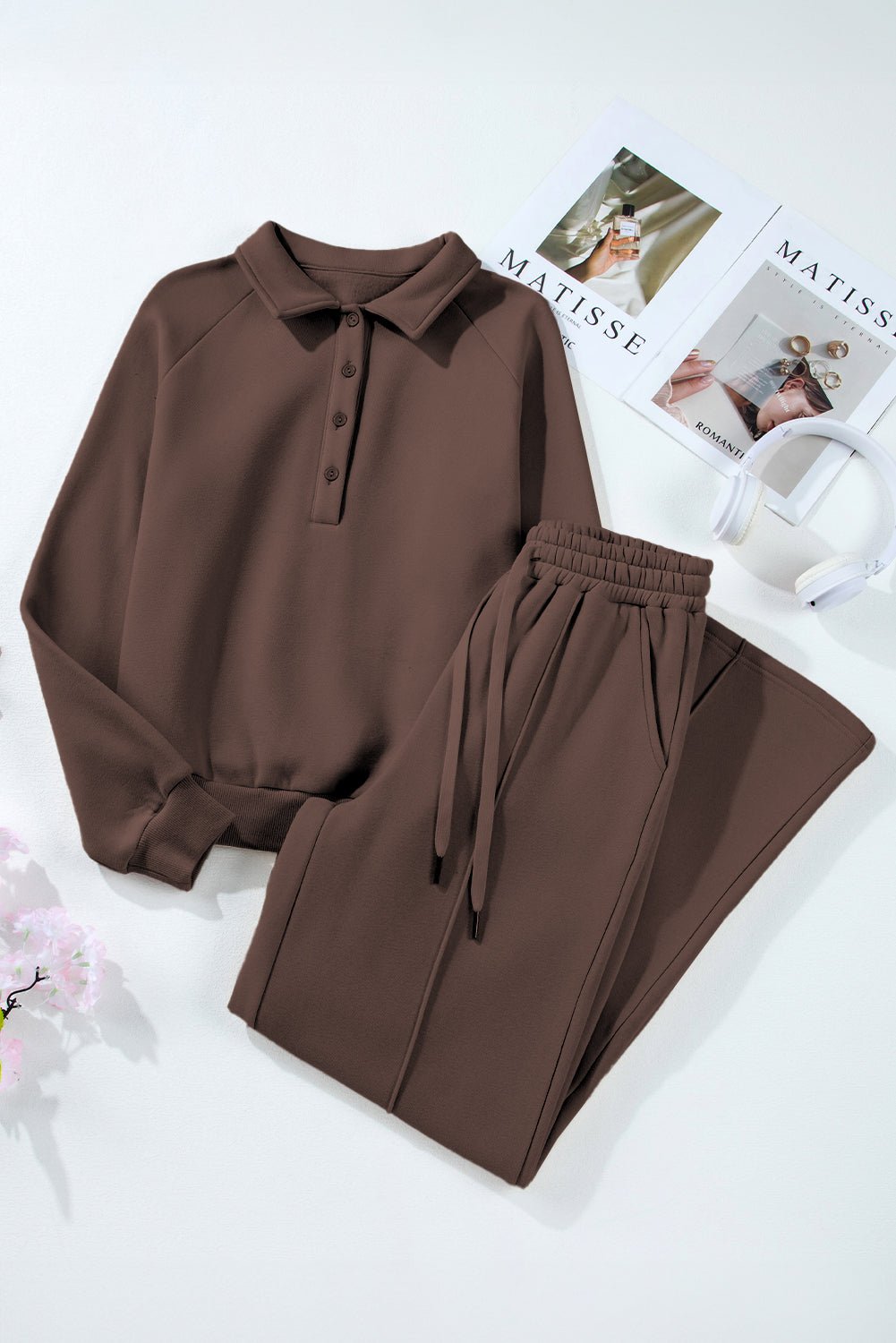 Solid Collared Sweatshirt and Pants Set - Rooted & Reckless Co.