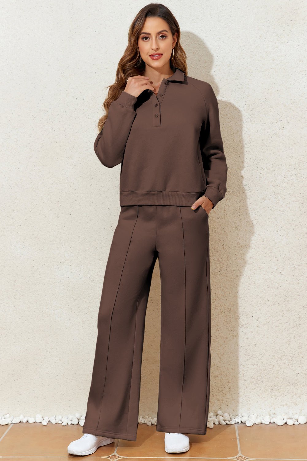 Solid Collared Sweatshirt and Pants Set - Rooted & Reckless Co.