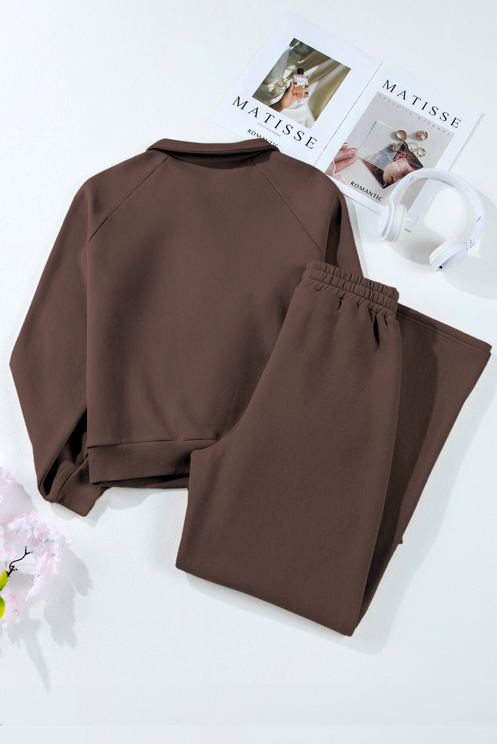 Solid Collared Sweatshirt and Pants Set - Rooted & Reckless Co.