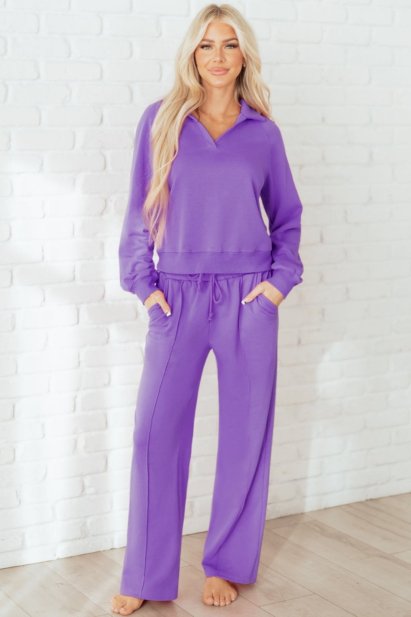 Solid Collared Top and Central Seam Pants Set - Rooted & Reckless Co.