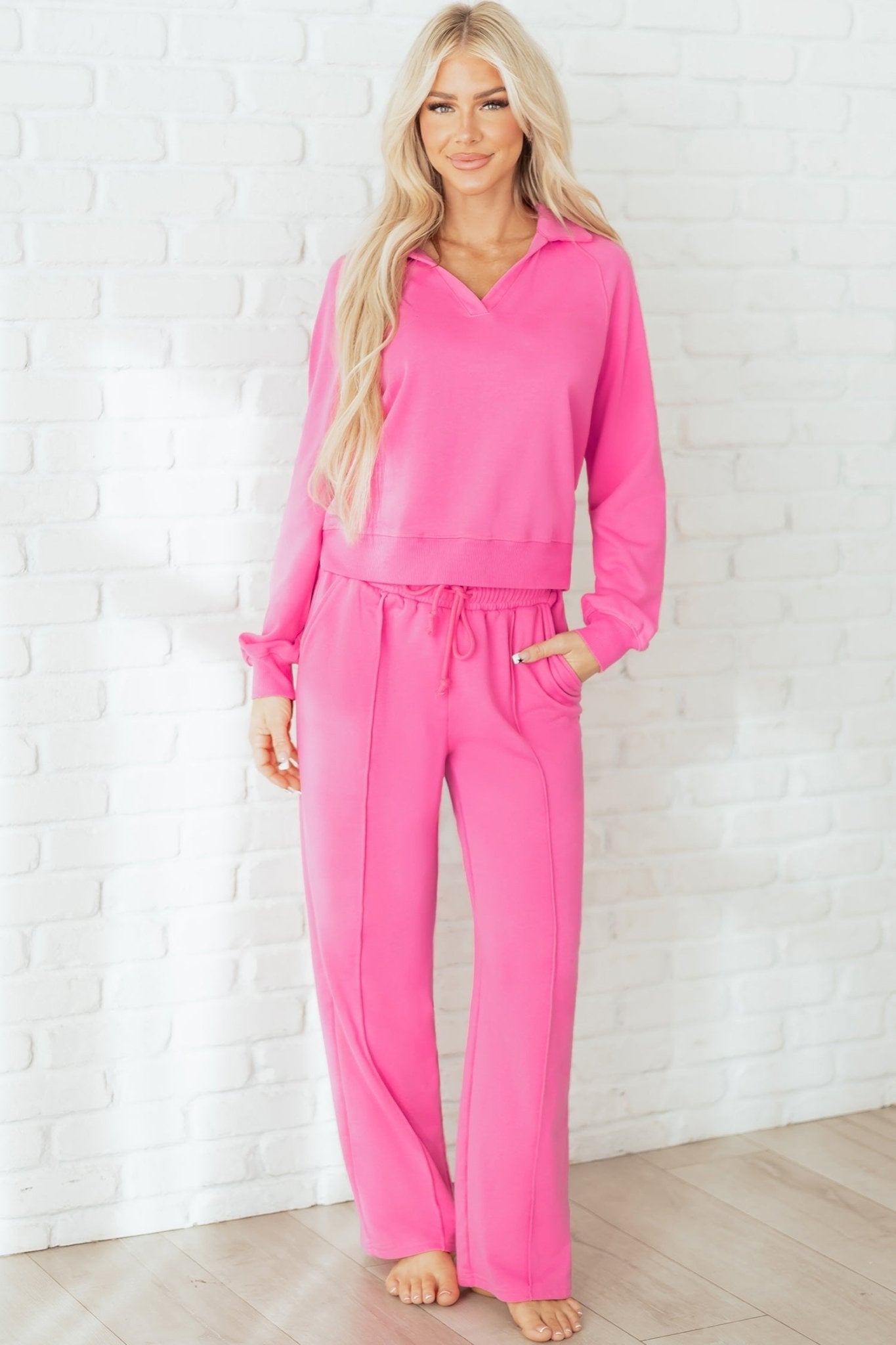 Solid Collared Top and Central Seam Pants Set - Rooted & Reckless Co.