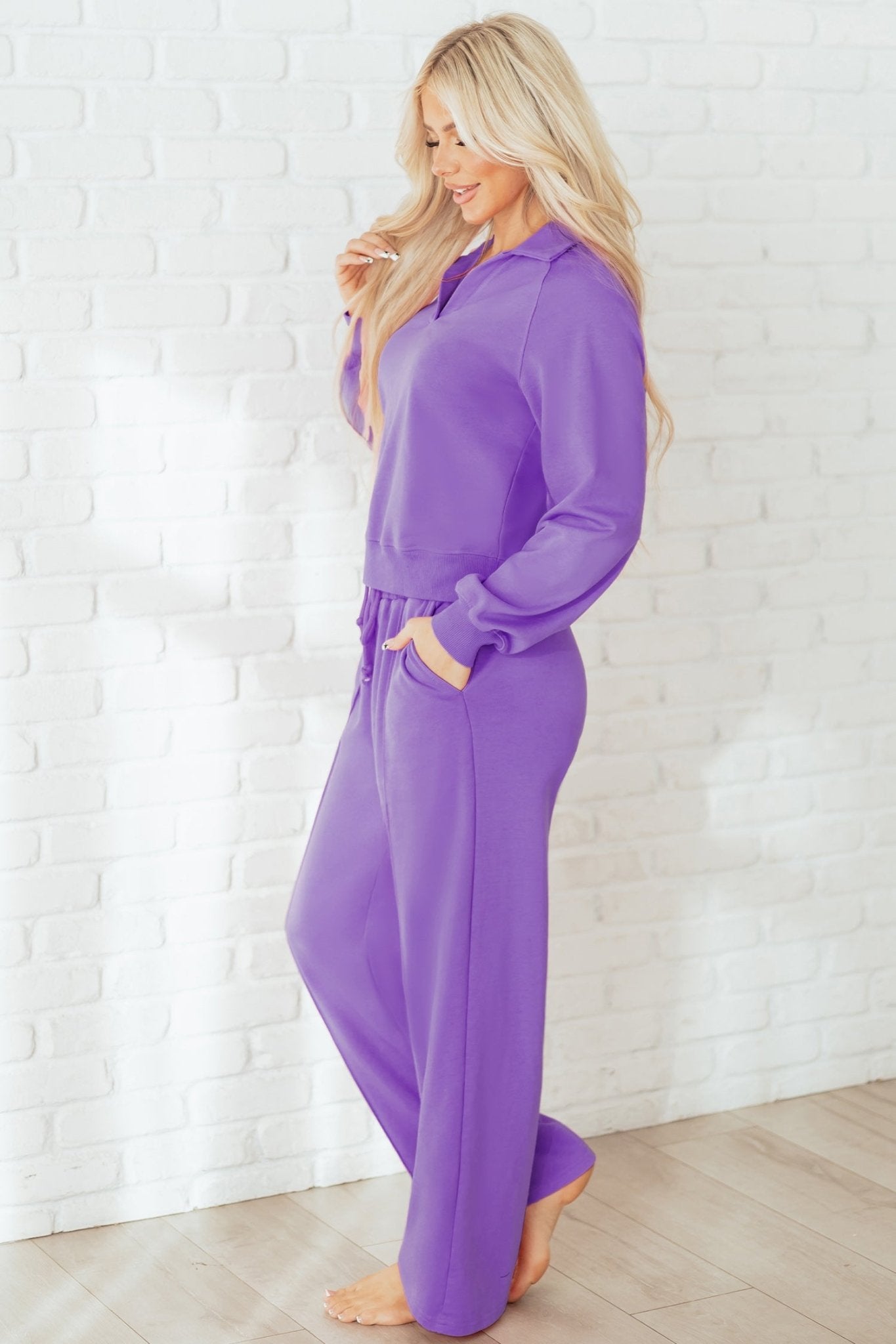 Solid Collared Top and Central Seam Pants Set - Rooted & Reckless Co.