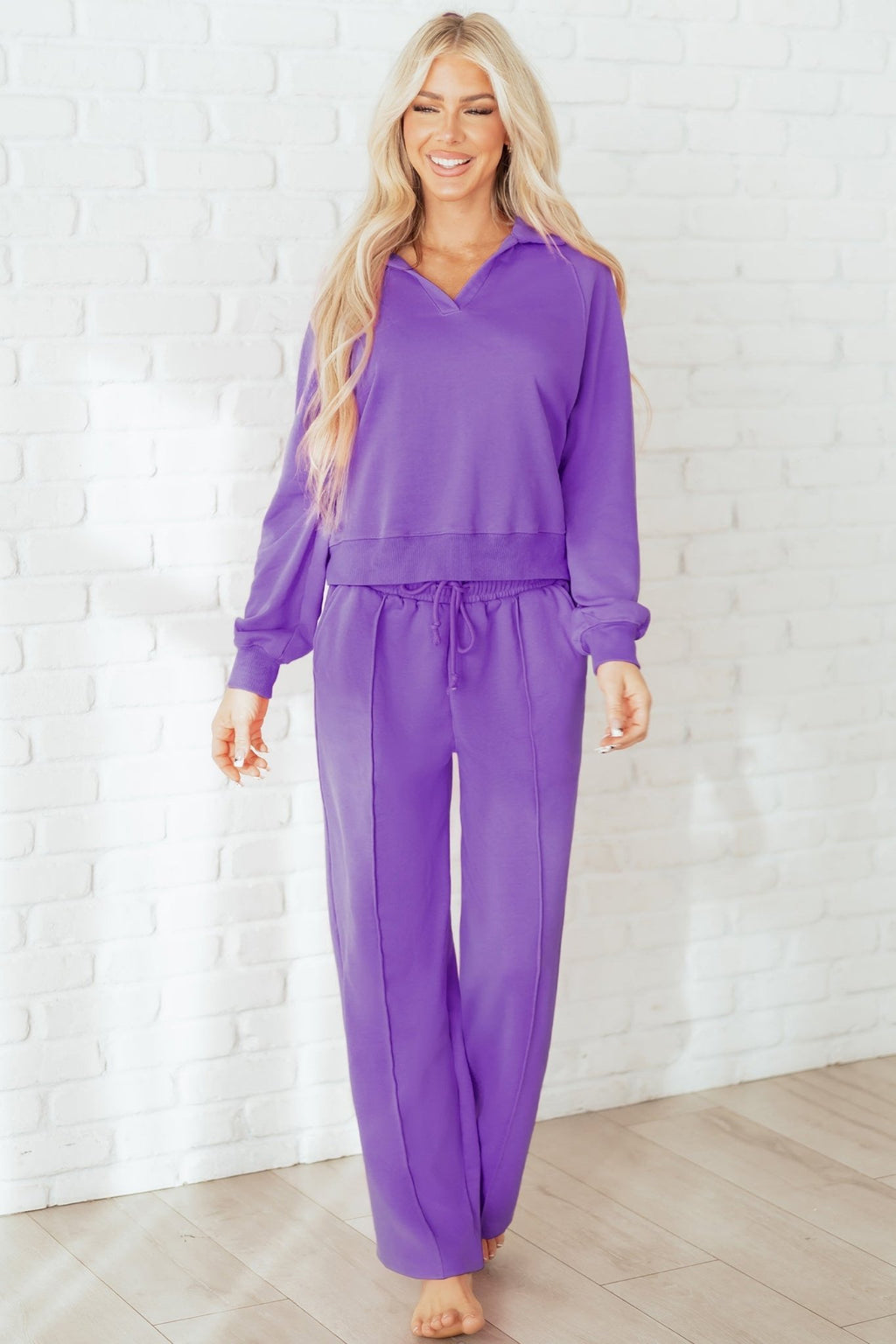 Solid Collared Top and Central Seam Pants Set - Rooted & Reckless Co.