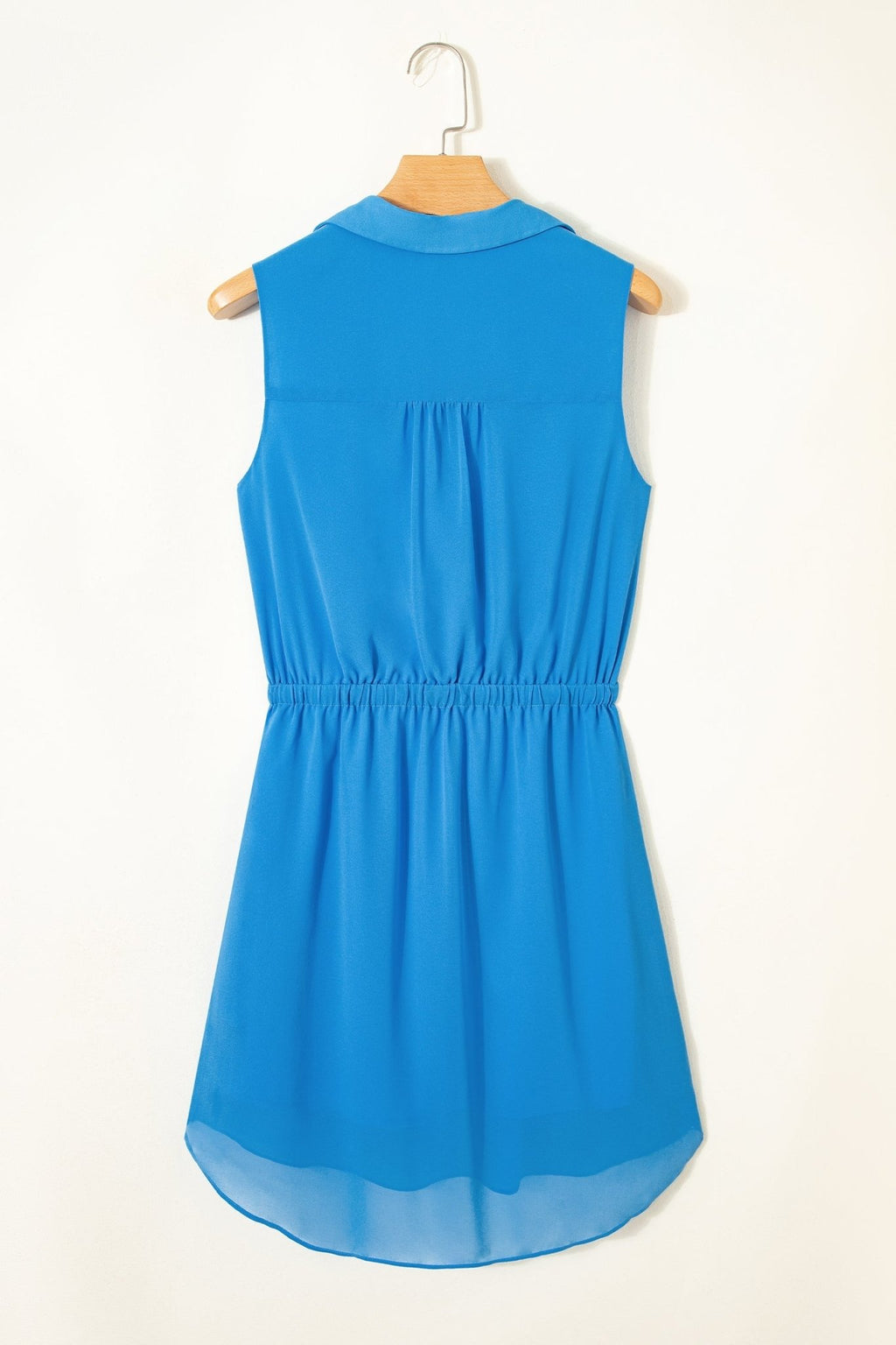Solid Collared V-Neck Elastic Waist Sleeveless Dress - Rooted & Reckless Co.