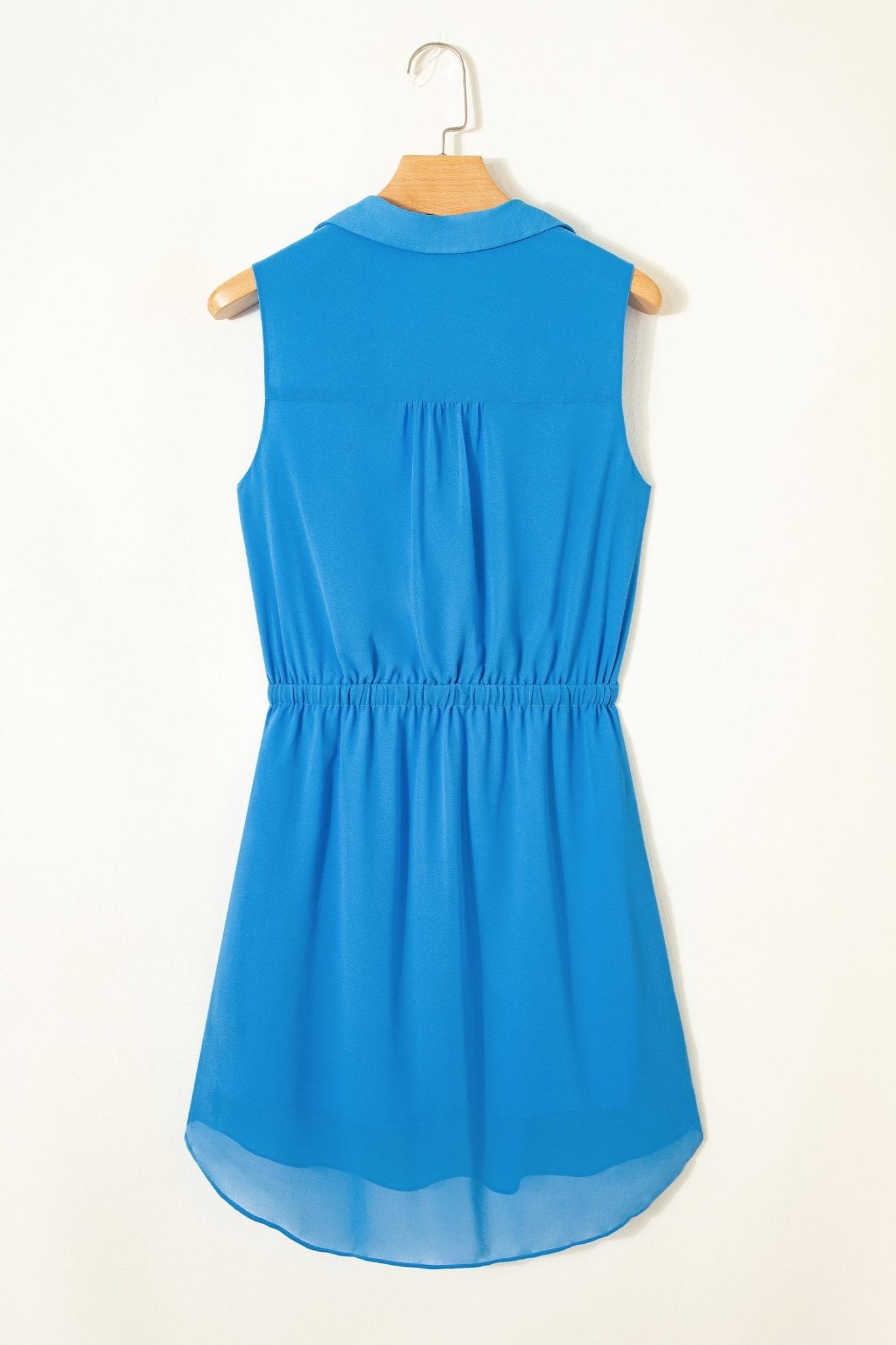 Solid Collared V-Neck Elastic Waist Sleeveless Dress - Rooted & Reckless Co.