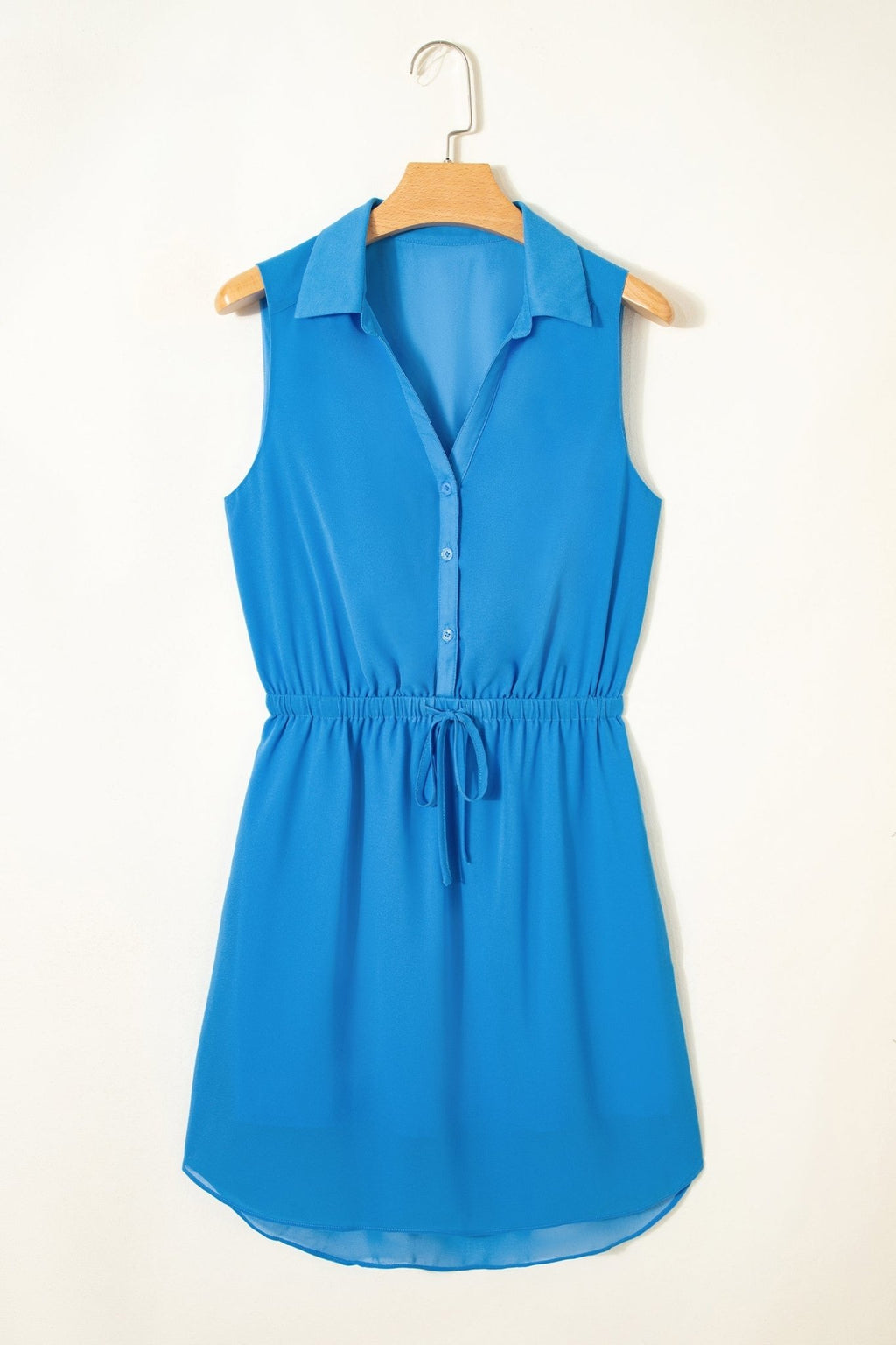 Solid Collared V-Neck Elastic Waist Sleeveless Dress - Rooted & Reckless Co.